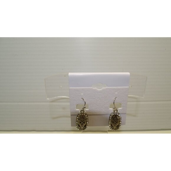 Vintage Style Silver & Clear Rhinestone Oval Dangle Earrings - Picture 2 of 6